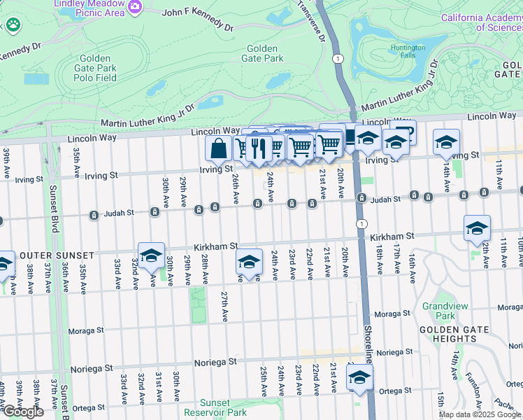 map of restaurants, bars, coffee shops, grocery stores, and more near in San Francisco