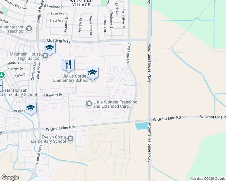 map of restaurants, bars, coffee shops, grocery stores, and more near 1378 Desiree Glen in Tracy