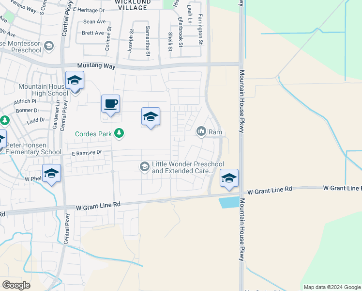 map of restaurants, bars, coffee shops, grocery stores, and more near 1367 Sauvignon Street in Mountain House