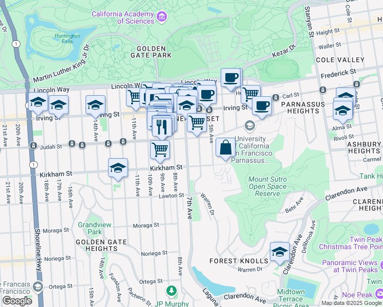 map of restaurants, bars, coffee shops, grocery stores, and more near in San Francisco