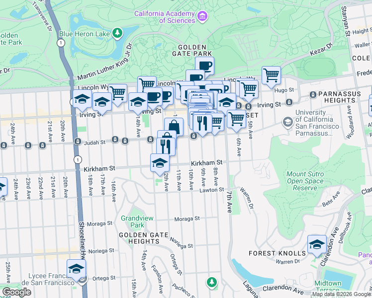 map of restaurants, bars, coffee shops, grocery stores, and more near in San Francisco