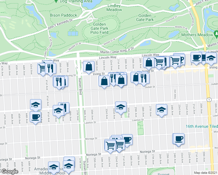map of restaurants, bars, coffee shops, grocery stores, and more near in San Francisco