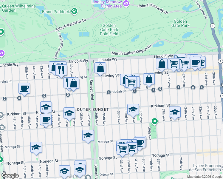 map of restaurants, bars, coffee shops, grocery stores, and more near in San Francisco
