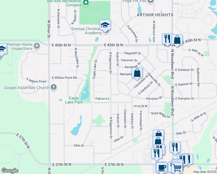 map of restaurants, bars, coffee shops, grocery stores, and more near 4243 North Edgemoor Street in Bel Aire
