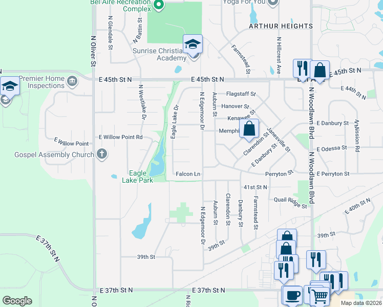 map of restaurants, bars, coffee shops, grocery stores, and more near 4243 North Edgemoor Street in Bel Aire