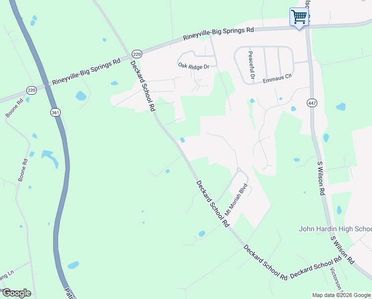 map of restaurants, bars, coffee shops, grocery stores, and more near 1073 Deckard School Road in Rineyville