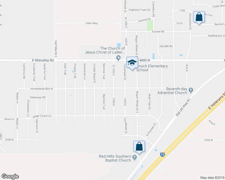 map of restaurants, bars, coffee shops, grocery stores, and more near 4613 1350 East in Enoch