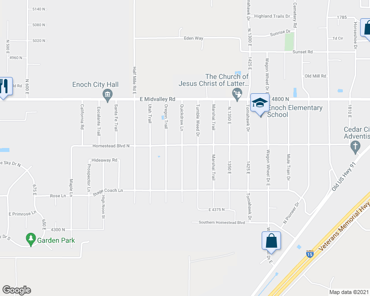 map of restaurants, bars, coffee shops, grocery stores, and more near 4612 Quickdraw Lane in Enoch