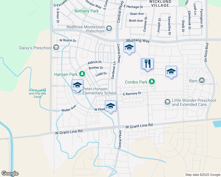 map of restaurants, bars, coffee shops, grocery stores, and more near 1298 South Shields Avenue in Mountain House
