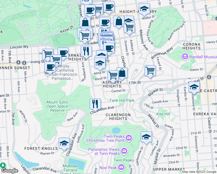 map of restaurants, bars, coffee shops, grocery stores, and more near in San Francisco