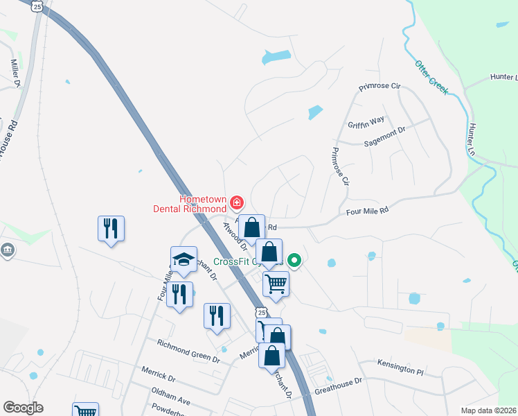 map of restaurants, bars, coffee shops, grocery stores, and more near 1006 Cobble Drive in Richmond
