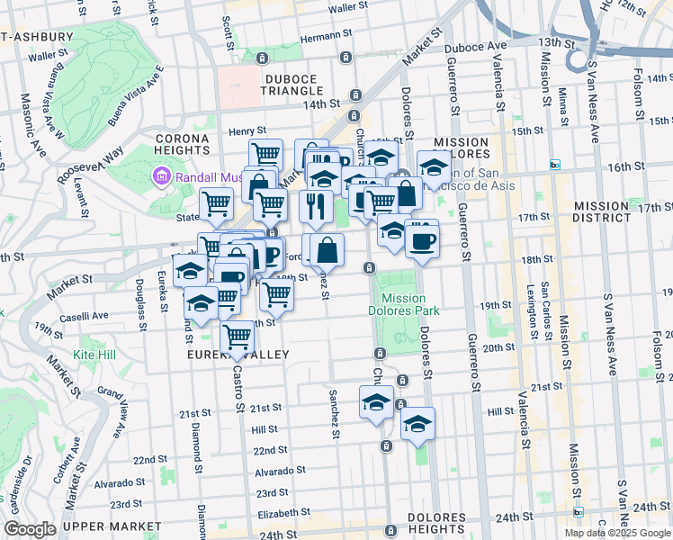 map of restaurants, bars, coffee shops, grocery stores, and more near in San Francisco
