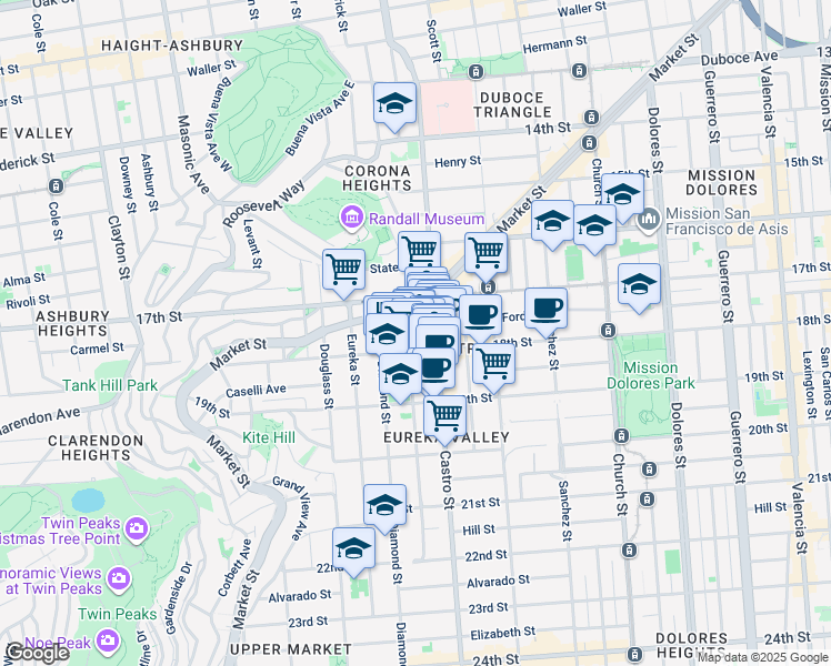 map of restaurants, bars, coffee shops, grocery stores, and more near 4149 18th Street in San Francisco