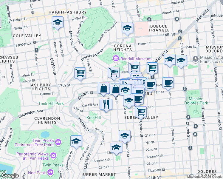 map of restaurants, bars, coffee shops, grocery stores, and more near in San Francisco