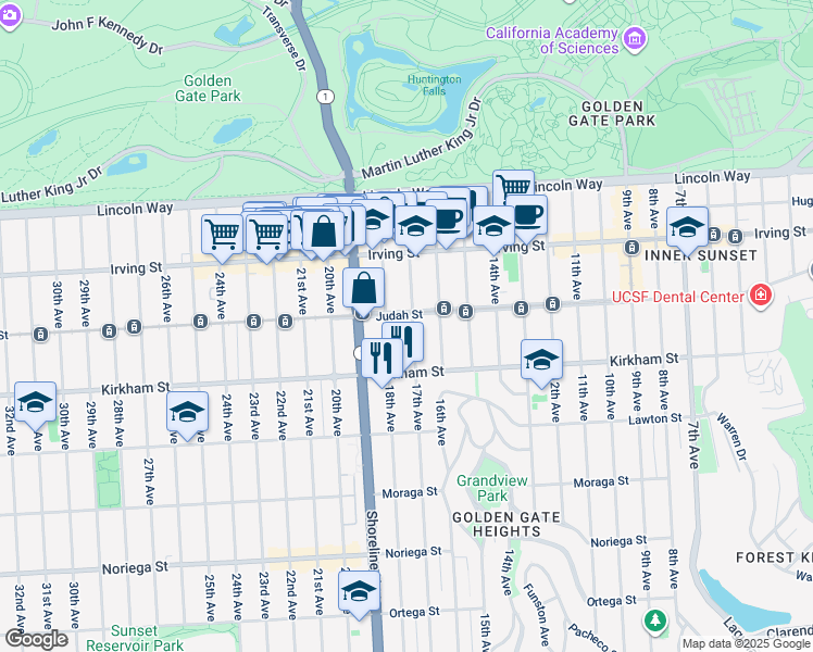 map of restaurants, bars, coffee shops, grocery stores, and more near 1445 17th Avenue in San Francisco