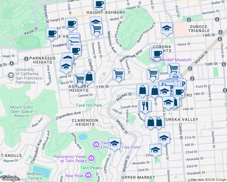 map of restaurants, bars, coffee shops, grocery stores, and more near 3092 Merritt Street in San Francisco