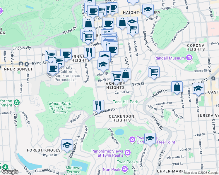 map of restaurants, bars, coffee shops, grocery stores, and more near in San Francisco