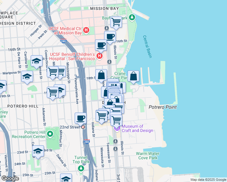 map of restaurants, bars, coffee shops, grocery stores, and more near 2235 3rd Street in San Francisco