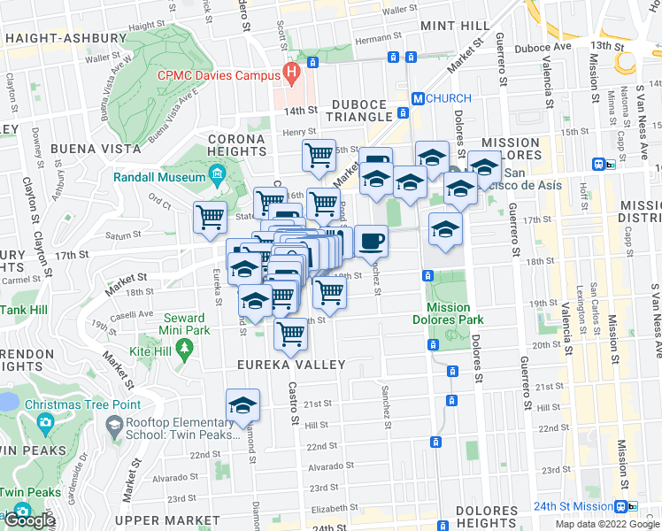 map of restaurants, bars, coffee shops, grocery stores, and more near 475 Noe St in San Francisco