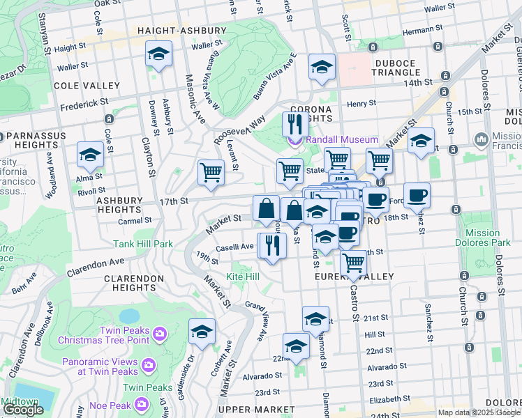 map of restaurants, bars, coffee shops, grocery stores, and more near 138 Ord Street in San Francisco