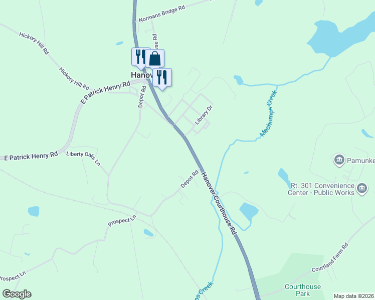 map of restaurants, bars, coffee shops, grocery stores, and more near 13159 Hanover Courthouse Road in Hanover