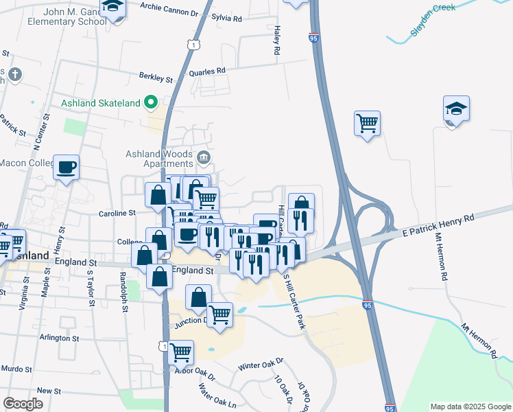 map of restaurants, bars, coffee shops, grocery stores, and more near 847 Sweet Tessa Drive in Ashland