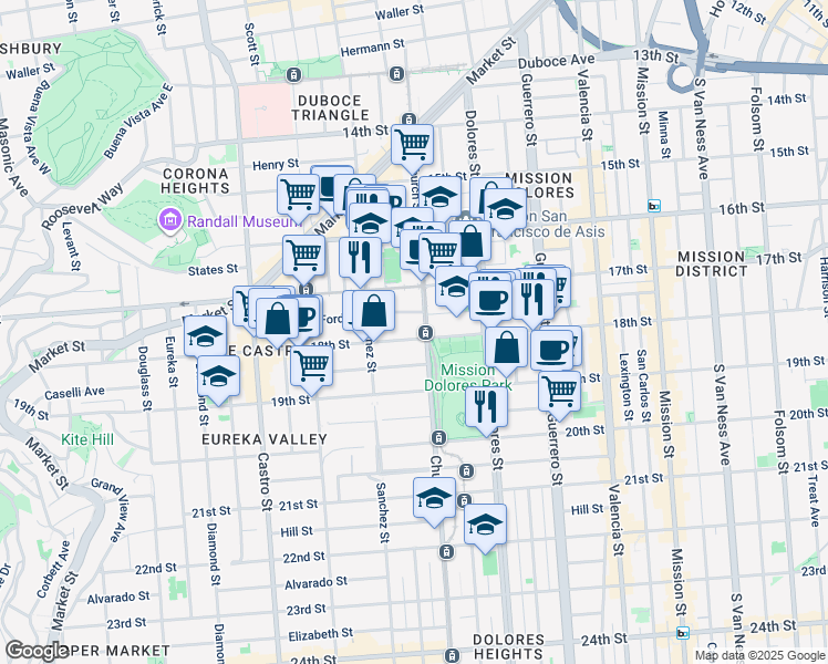map of restaurants, bars, coffee shops, grocery stores, and more near 3782 18th Street in San Francisco