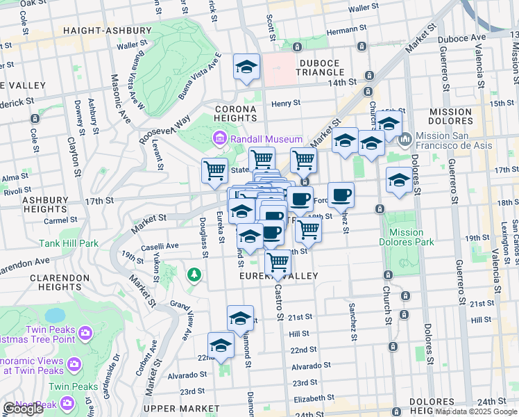 map of restaurants, bars, coffee shops, grocery stores, and more near 4149 18th Street in San Francisco