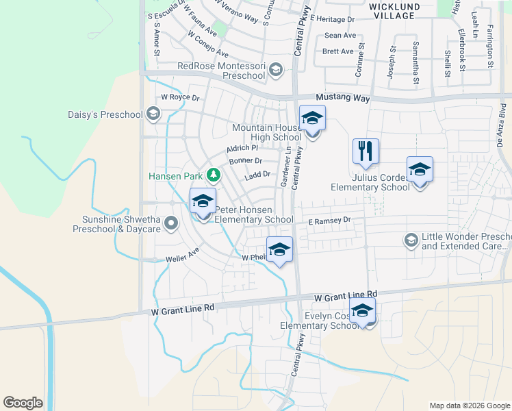 map of restaurants, bars, coffee shops, grocery stores, and more near 192 Stiles Lane in Tracy