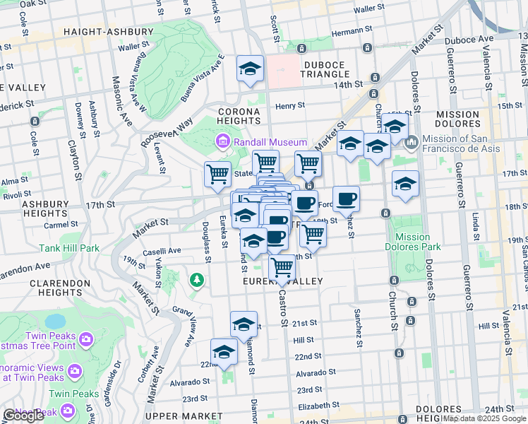 map of restaurants, bars, coffee shops, grocery stores, and more near 4149 18th Street in San Francisco