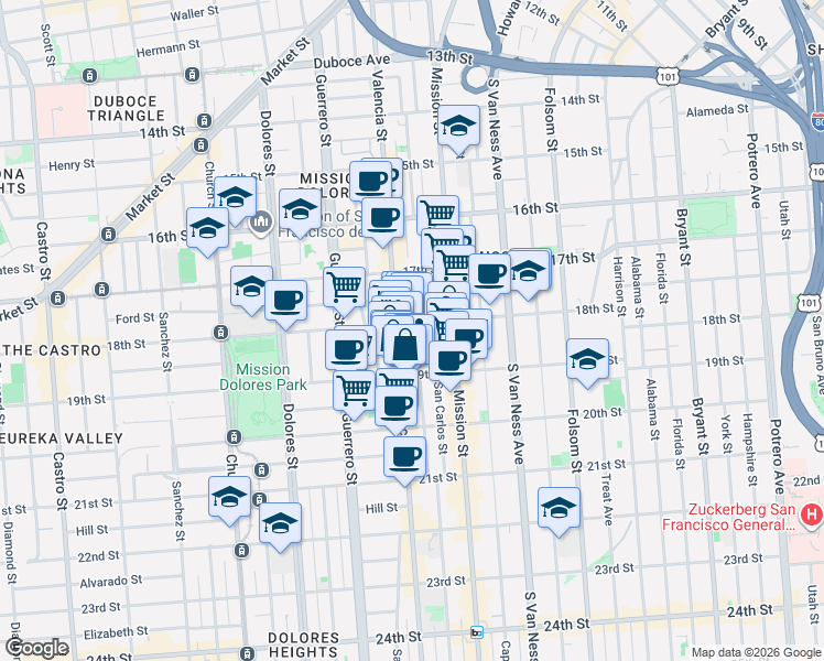 map of restaurants, bars, coffee shops, grocery stores, and more near in San Francisco