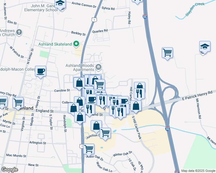map of restaurants, bars, coffee shops, grocery stores, and more near 806 Sweet Tessa Drive in Ashland