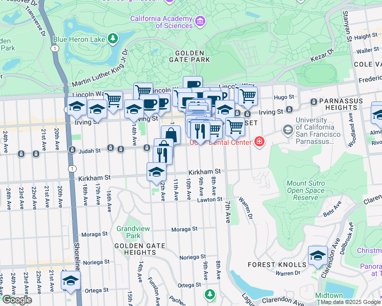map of restaurants, bars, coffee shops, grocery stores, and more near 1424 10th Avenue in San Francisco