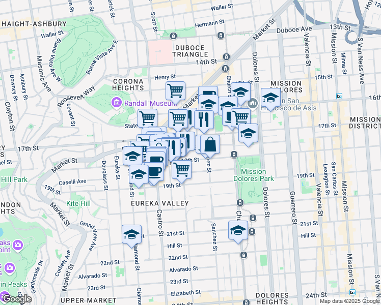 map of restaurants, bars, coffee shops, grocery stores, and more near 3935 18th Street in San Francisco