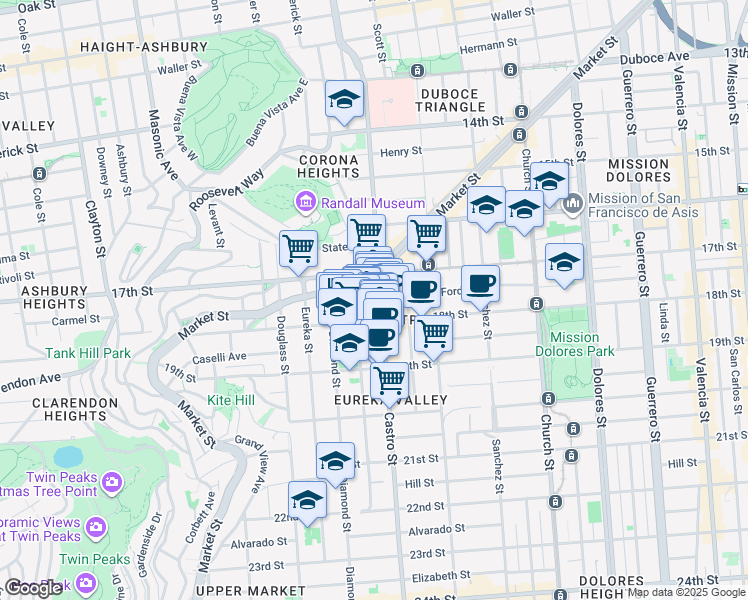 map of restaurants, bars, coffee shops, grocery stores, and more near 4149 18th Street in San Francisco