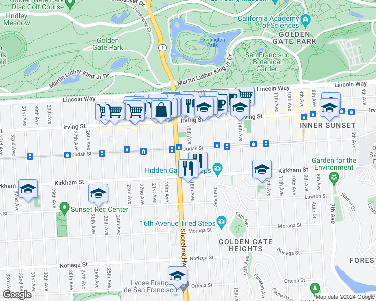 map of restaurants, bars, coffee shops, grocery stores, and more near in San Francisco