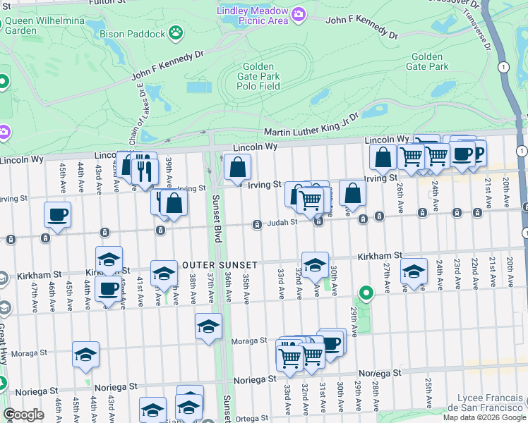 map of restaurants, bars, coffee shops, grocery stores, and more near in San Francisco