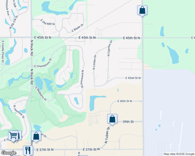 map of restaurants, bars, coffee shops, grocery stores, and more near 4318 N Linden Dr in Wichita