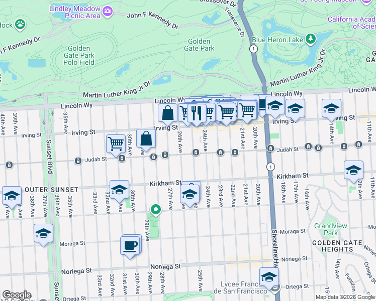 map of restaurants, bars, coffee shops, grocery stores, and more near in San Francisco