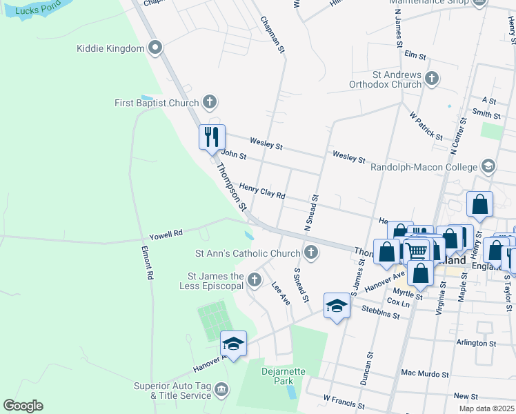 map of restaurants, bars, coffee shops, grocery stores, and more near 105 Chapman Street in Ashland