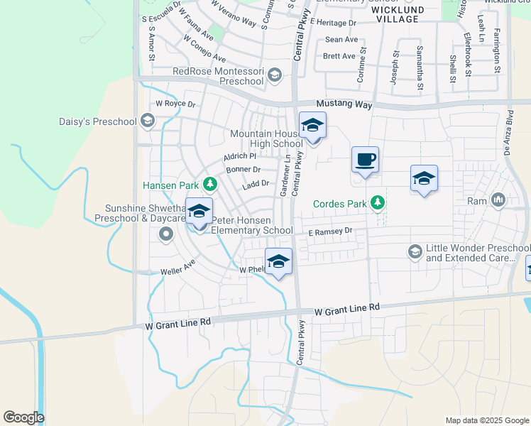 map of restaurants, bars, coffee shops, grocery stores, and more near 156 Hayward Lane in Tracy