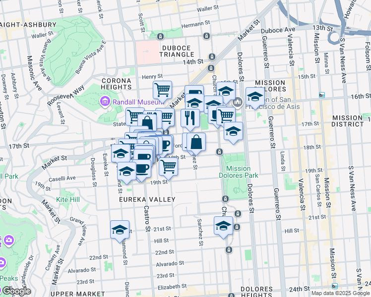 map of restaurants, bars, coffee shops, grocery stores, and more near 3935 18th Street in San Francisco