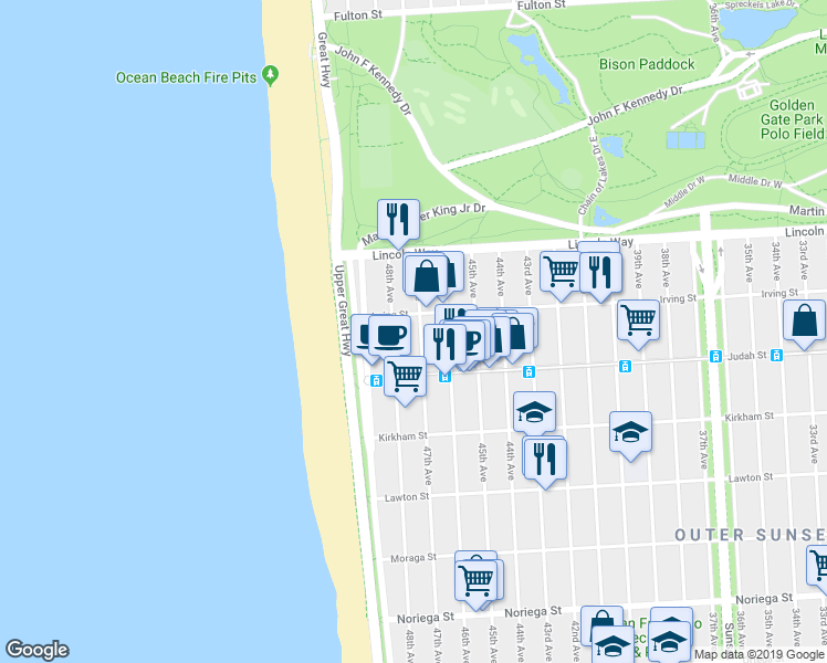 map of restaurants, bars, coffee shops, grocery stores, and more near in San Francisco