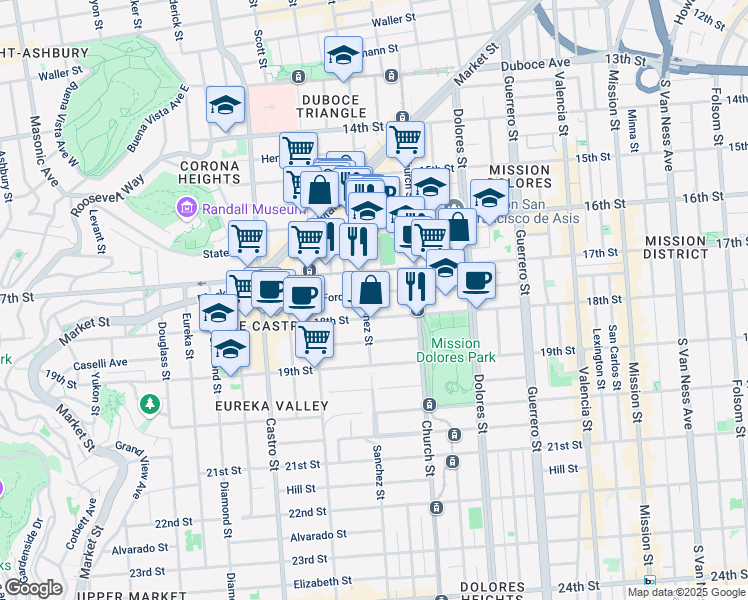 map of restaurants, bars, coffee shops, grocery stores, and more near 3763 17th Street in San Francisco