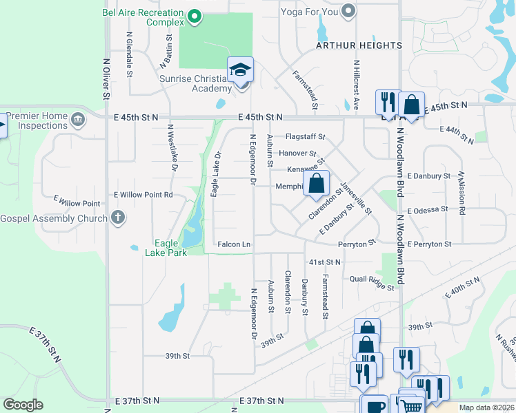 map of restaurants, bars, coffee shops, grocery stores, and more near 4347 North Edgemoor Street in Bel Aire