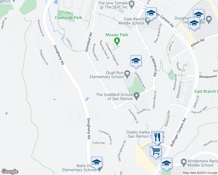 map of restaurants, bars, coffee shops, grocery stores, and more near 4719 Malayan Street in San Ramon