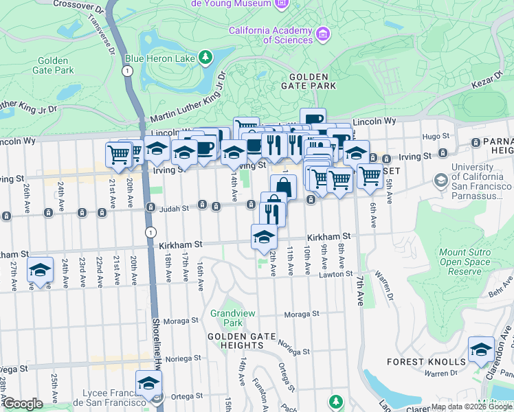 map of restaurants, bars, coffee shops, grocery stores, and more near in San Francisco