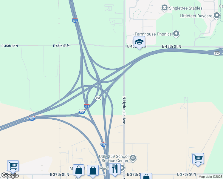 map of restaurants, bars, coffee shops, grocery stores, and more near in Wichita