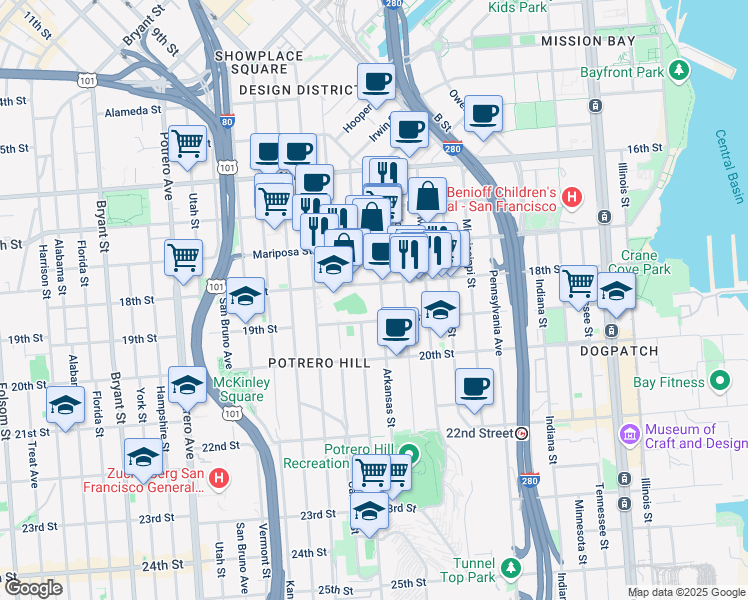 map of restaurants, bars, coffee shops, grocery stores, and more near in San Francisco