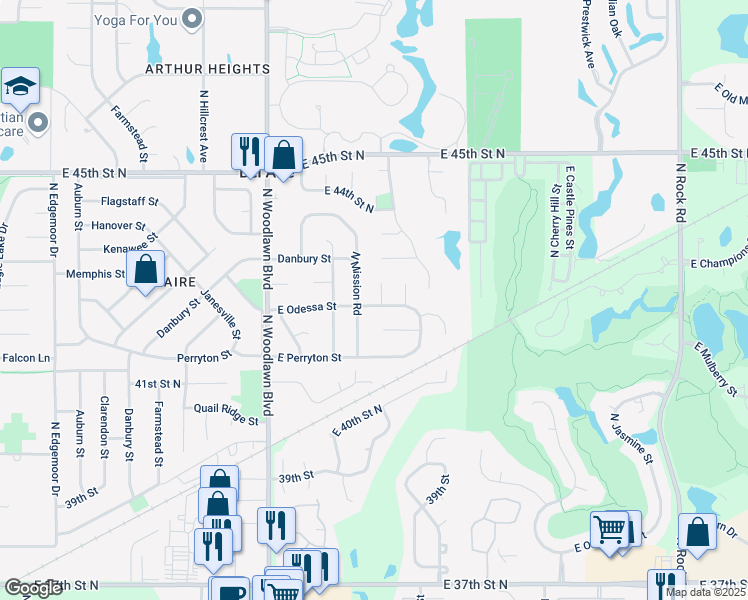 map of restaurants, bars, coffee shops, grocery stores, and more near 4326 North Mission Road in Bel Aire